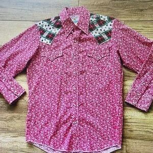 Men's Red Patterned Casual Button Down Shirt
